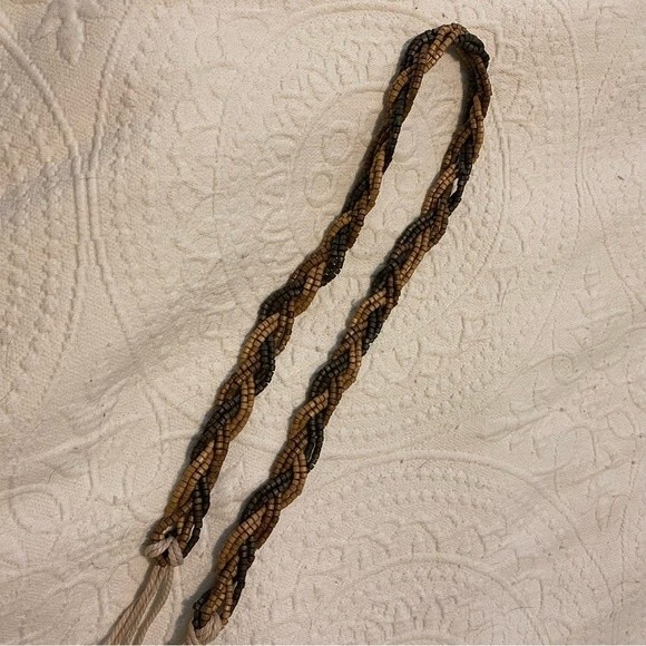 None Accessories - Wooden Beaded Braided Bohemian Tie Waist Belt